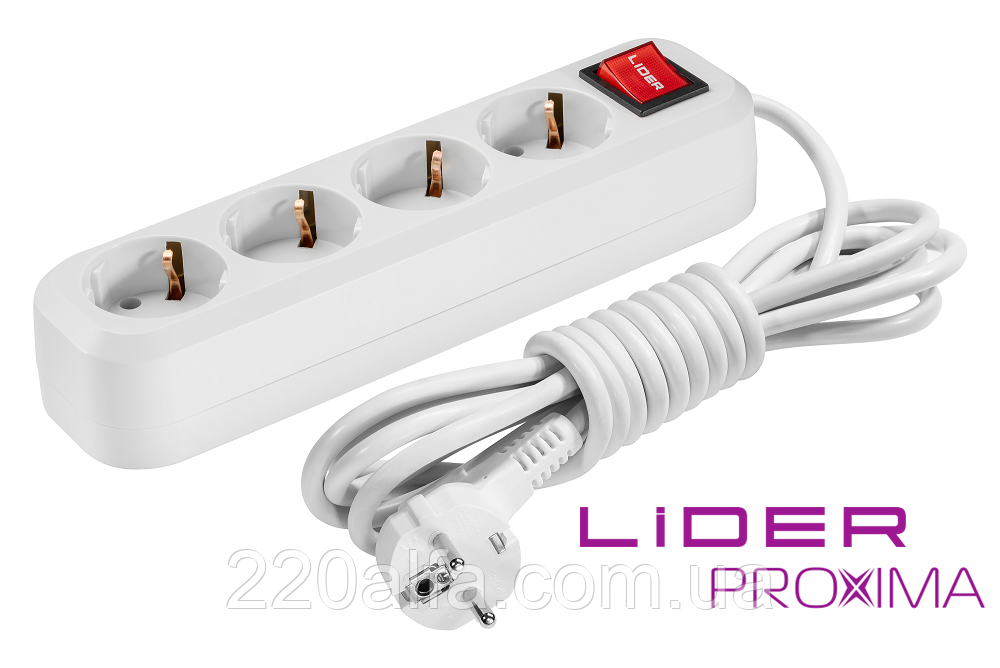Подовжувач 4г 2м з заземленням і кнопкою LP16-442 PROXIMA ТМ "LIDER"