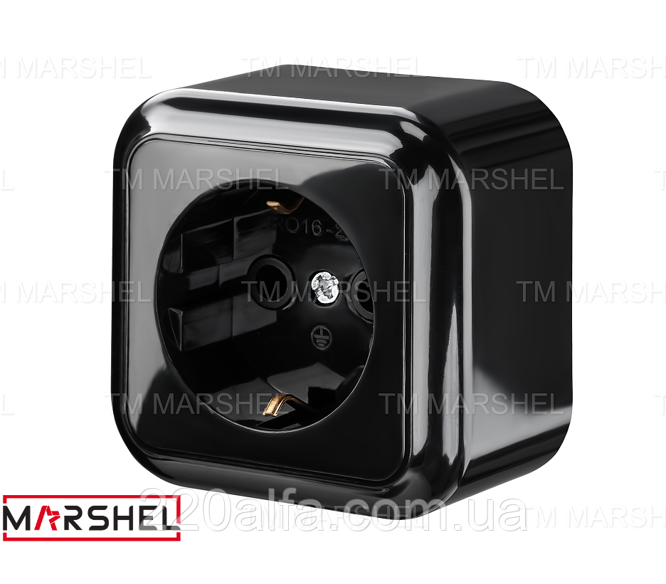 Розетка одномісна з заземленням серія "MAGLEV BLACK" ТМ "MARSHEL"