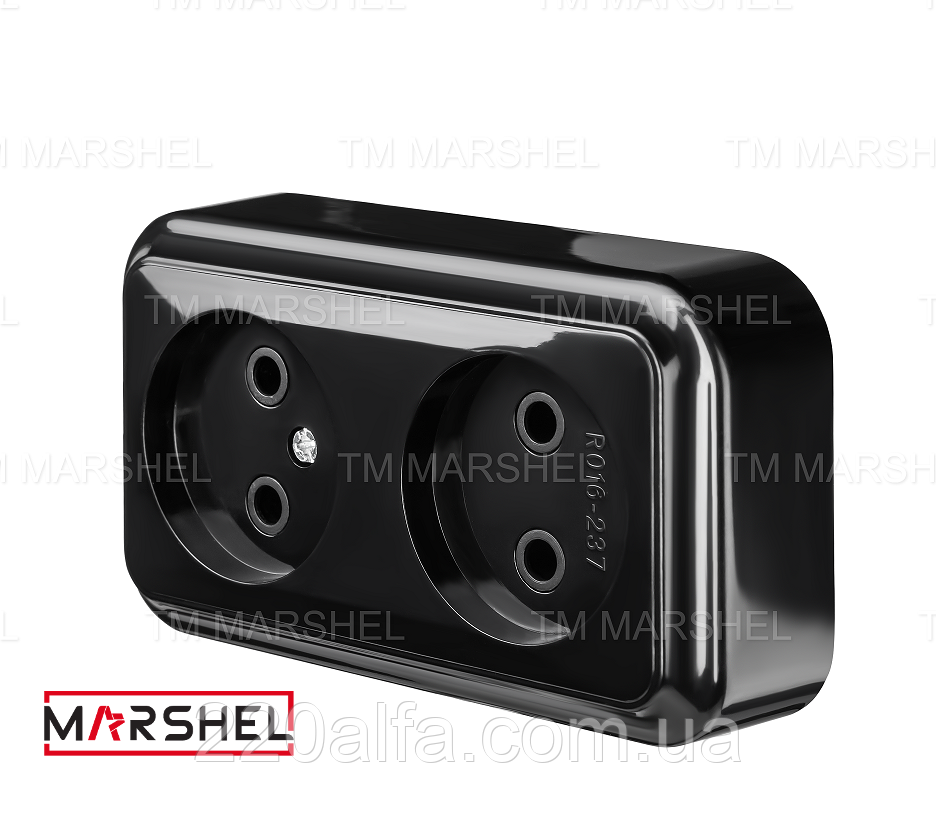 Розетка двомісна серія "MAGLEV BLACK" ТМ "MARSHEL"