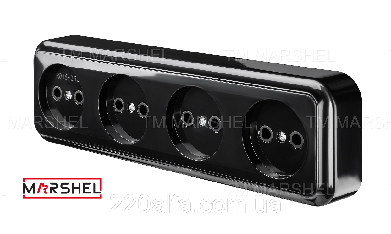 Розетка чотиримісна відкритої установки серія "MAGLEV BLACK" ТМ "MARSHEL"