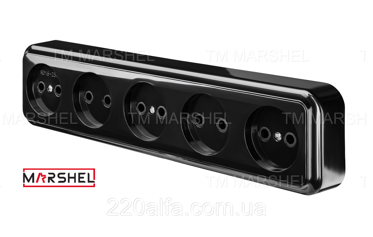 Розетка п'ятимісна відкритої установки серія "MAGLEV BLACK" ТМ "MARSHEL"