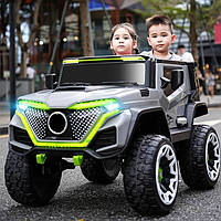 Детский электромобиль на аккумуляторе двухместный джип Mercedes Unimog на пульте р/у для детей 3-8 лет Серый