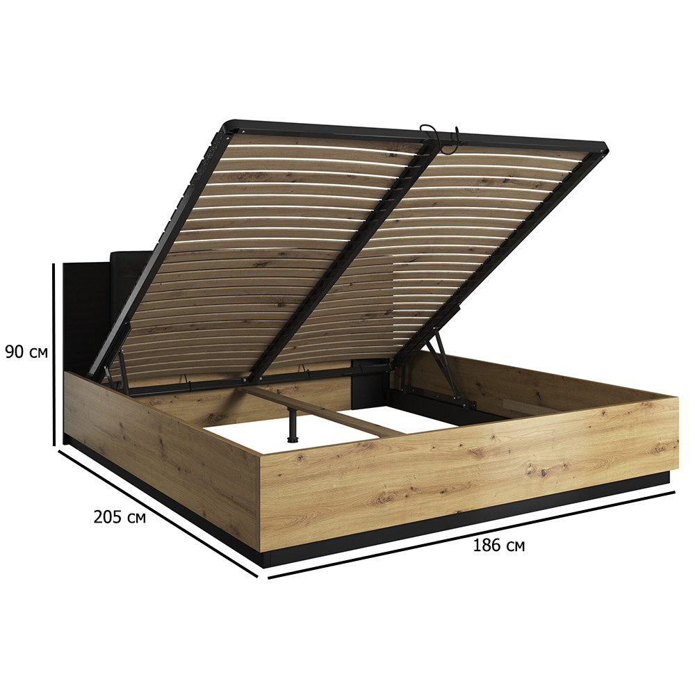 Ліжко з підйомним механізмом Sigma 180х200 см дуб артизан із вставками чорний супермат двоспальне, фото 1