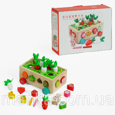 Каталка логічна деревяний Сортер  з морквинками C 51365 "Корівка", 12 фігур, в коробці, фото 1