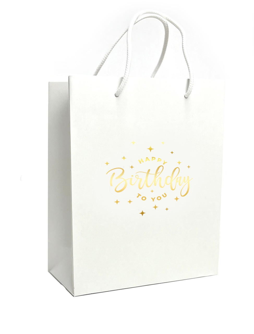 Пакет подарунковий 240×100×300 мм з тисненням "Happy Birthday" золото