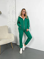 Теплый спортивный костюм кофта подкладка на кофте - мех Тэдди + штаны зеленый
