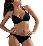 Жіночий купальник ліф зеленого кольору та чорні плавки на зав'язках, фото 8