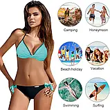 Жіночий купальник ліф зеленого кольору та чорні плавки на зав'язках, фото 3