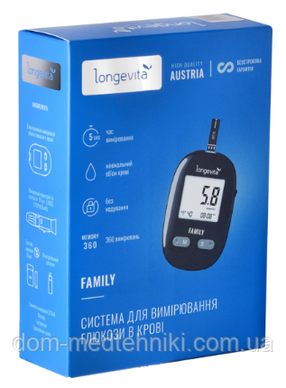 Глюкометр Longevita Family / Система вимірювання глюкози в крові, фото 1