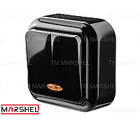 Выключатель двухклавишный со световой индикацией серия "MAGLEV BLACK" наружной установк TM "MARSHEL"