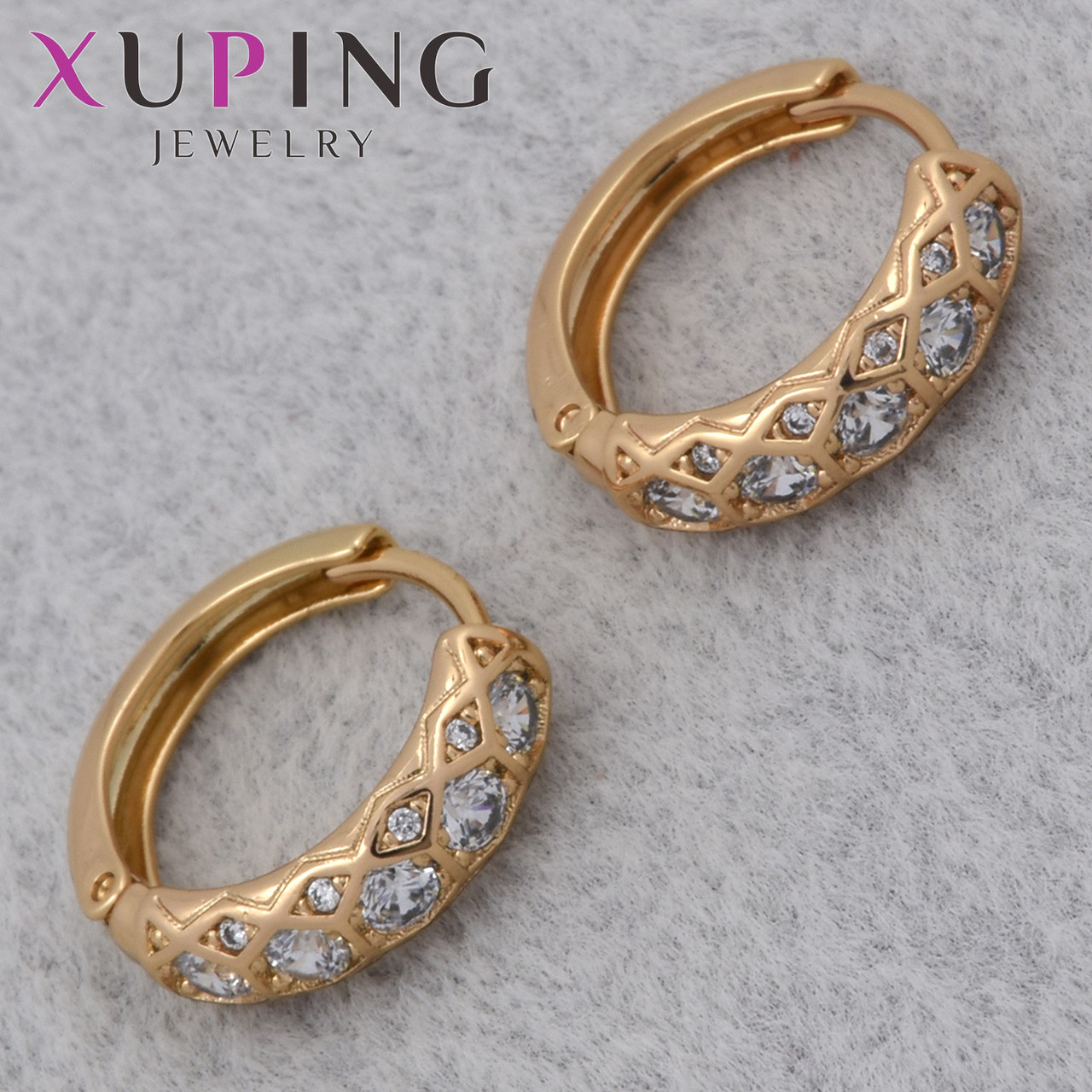 Серёжки женские позолота 18K Xuping Jewelry кольцо конго с узорами и белыми кристаллами диаметр колечка 15 мм