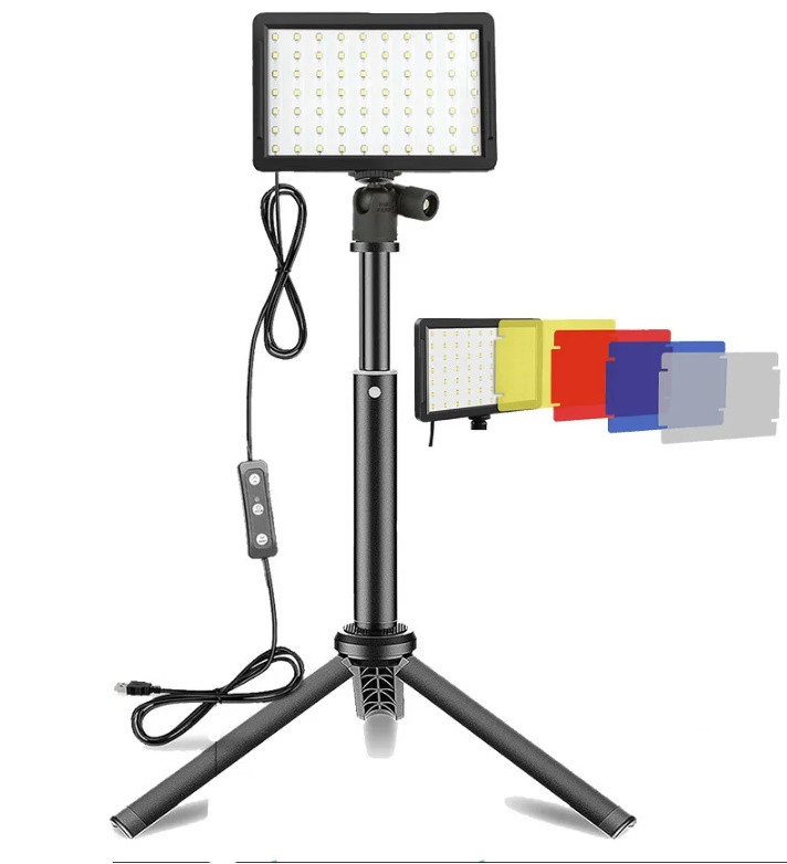 Світло для відео фотозйомок + штатив, кріплення для телефону та 3 колірні фільтри