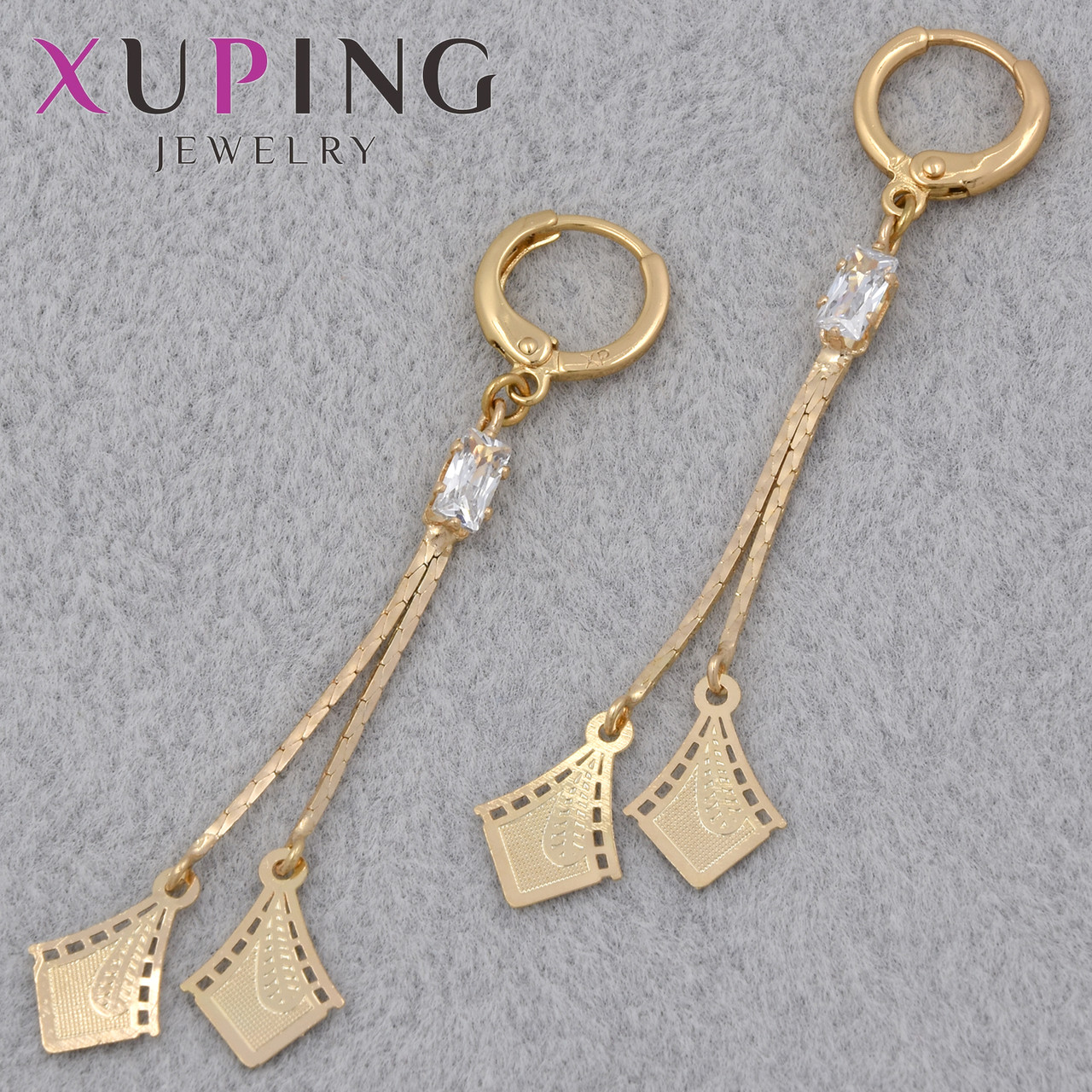 Серёжки женские позолота 18K Xuping Jewelry кольцо конго с белыми стразами висюльки диаметр колечка 10 мм
