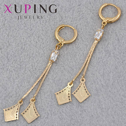 Серёжки женские позолота 18K Xuping Jewelry кольцо конго с белыми стразами висюльки диаметр колечка 10 мм, фото 1