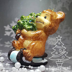 Скляна ялинкова іграшка ведмедик на санчатах з ялинкою Komozja Family Santa Claus, фото 4