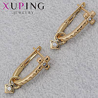 Серьги женские золотистого цвета Xuping Jewelry английская застёжка с белыми кристаллами размер 20х11 мм