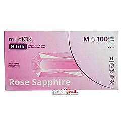 Рукавички нітрилові нестерильні неопудрені MediOk Rose Sapphire розмір M, ніжно-рожеві, 100 шт/уп