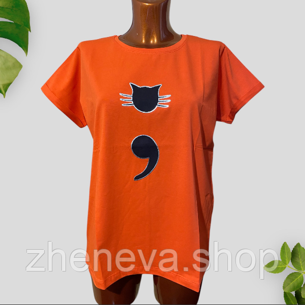 Оригінальна літня біла,чорна жіноча футболка з принтом, розмір 46,48, фото 1