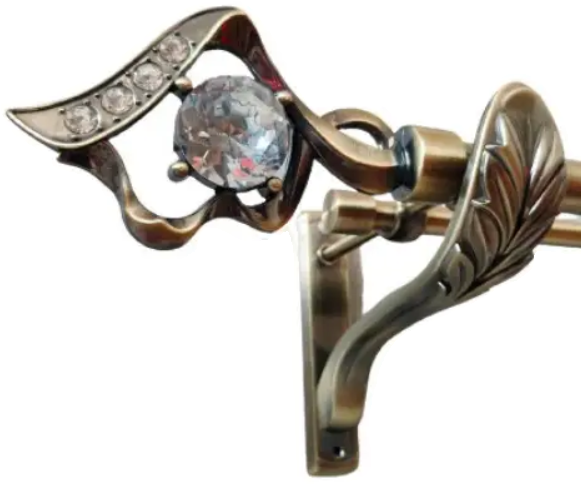 Карниз кований для штор подвійний антик ретро Кассия с Кристаллом 25мм х 16мм діаметр гладка комплект, фото 1