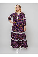 Жіноче фіолетове довге літнє штаневе плаття з рукавом 3/4 великих розмірів