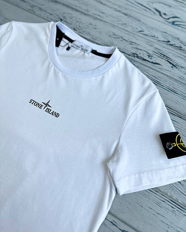 Чоловіча футболка Stone Island з патчем Стон Айленд біла, фото 1
