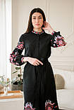 Чорне вишите плаття FOLK вишивкою на ґудзиках з поясом арт. 4642, фото 3