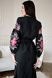 Чорне вишите плаття FOLK вишивкою на ґудзиках з поясом арт. 4642, фото 9