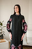 Чорне вишите плаття FOLK вишивкою на ґудзиках з поясом арт. 4642, фото 5