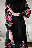 Чорне вишите плаття FOLK вишивкою на ґудзиках з поясом арт. 4642, фото 6