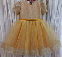 Блискуча золотиста ошатна дитяча сукня з рукавом-ліхтариком на 2-4 роки