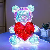 Хрустальный Медвежонок Геометрический Мишка 3D LED Teddy Bear ночник с красным сердцем 25 см MNB