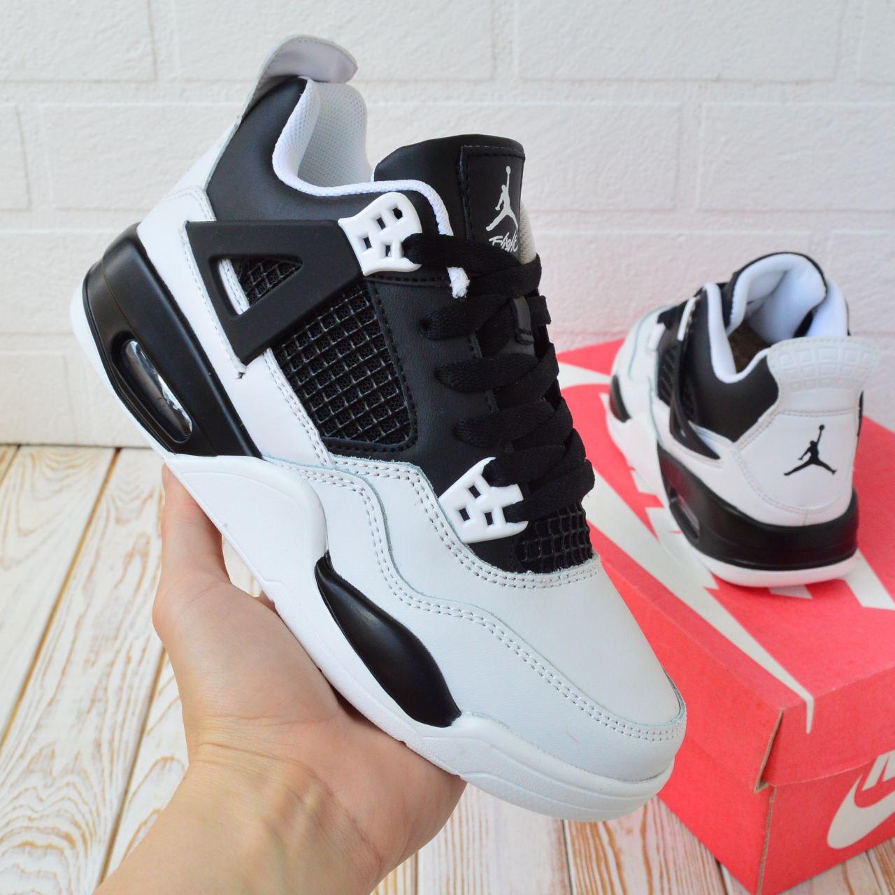 Nike Air Jordan Retro 4 білі з чорним кроссовки найк аир джордан женские - фото 1 - id-p2188056278