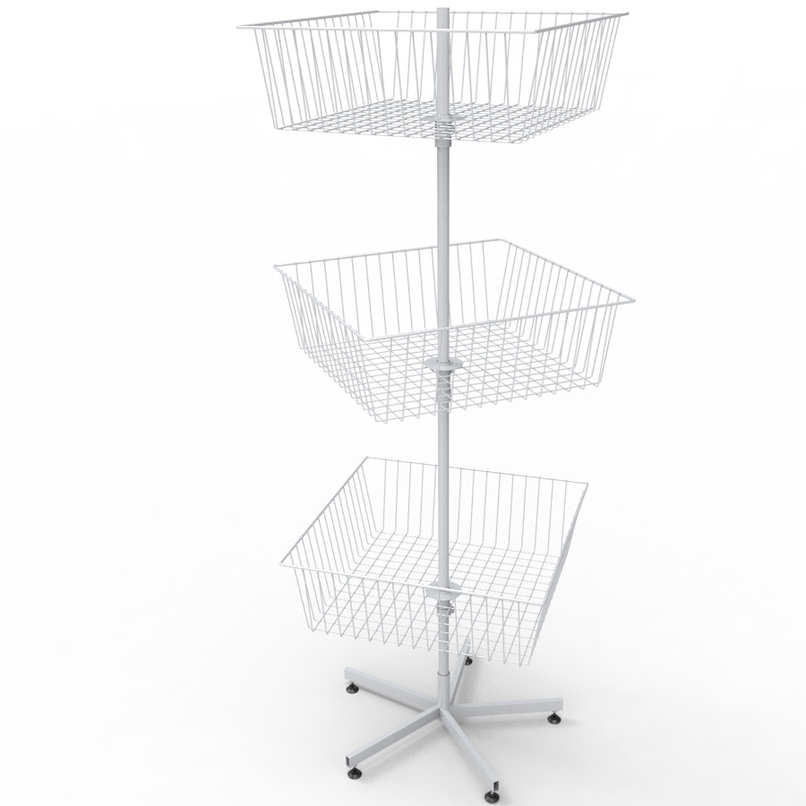 Стійка обертова підлогова з 3 сітчастими кошиками для розпродажів Карусель 60х60х180 см, біла