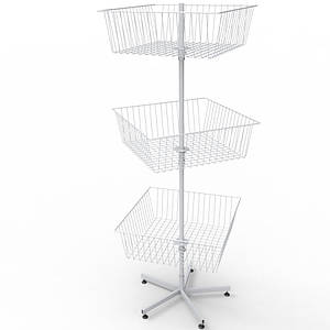 Стійка обертова підлогова з 3 сітчастими кошиками для розпродажів Карусель 60х60х180 см, біла