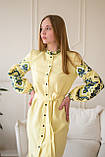 Жовте вишите плаття FOLK  вишивкою на ґудзиках з поясом  арт. 4643, фото 3