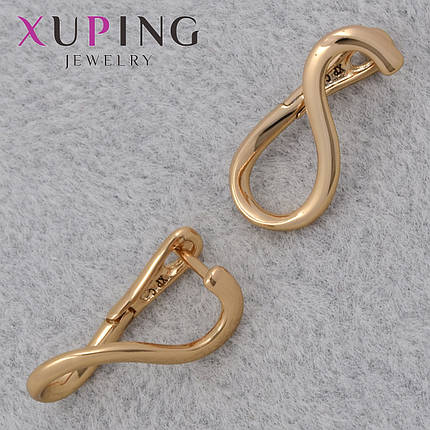 Серьги женские золотистого цвета Xuping Jewelry английская застёжка волнистые размер 10х8 мм, фото 1