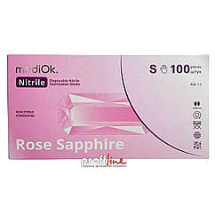 Рукавички нітрилові нестерильні неопудрені MediOk Rose Sapphire розмір S, ніжно-рожеві, 100 шт/уп