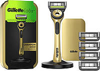 Станок Gillette Labs Champion Gold Edition с чистящим элементом дорожный футляр 5 лезвий 5 картриджей