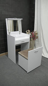 Косметичний столик трансформер 2 в 1 білий з пуфом, дзеркалом та шухлядою