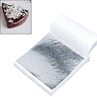 Сусальное серебро пищевое, лист 8х8см 100шт, поталь для декора DAS