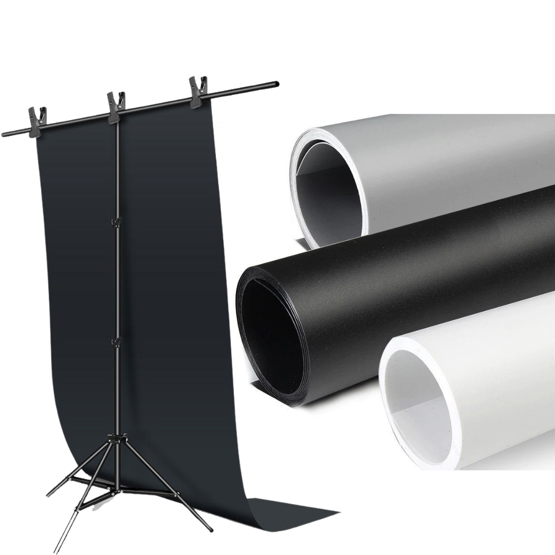Набір стійки і 3 ПВХ фона 120 х 200 см Білий, Чорний, Сірий, фото 1