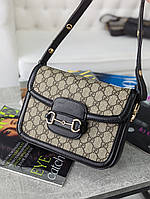 Жіноча сумка клатч Gucci Гуччі чорний + сірий преміум якість на ремінці