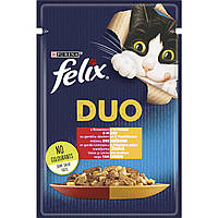 Влажный корм Феликс Felix Fantastic Duo (пауч) для кошек кусочки в желе с говядиной и птицей 85 г