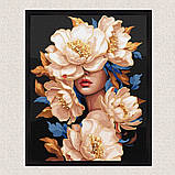 Картина за номерами Красуня в квітах з фарбами металік 40*50 см Ідейка KHO 8428, фото 4