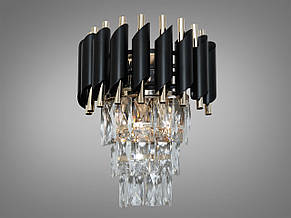 Бра кришталеве чорне із золотом на 2 лампи Е14 30х24х14.5 см, фото 1