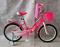 Детский стальной велосипед Corso Nice 18" стальная рама, ручной тормоз, доп. колеса, колокольчик, корзинка, со