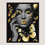 Картина за номерами Дівчина з метеликами з фарбами металік exp 40*50 см Ідейка KHO 8307, фото 4