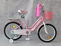 Детский велосипед для девочек Corso Nice 18" ручной тормоз, звонок, корзинка, украшения, собран на 85%