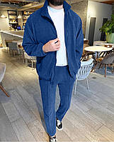 Идеальный мужской костюм из микро-вельвета (кофта на молнии+штаны) синий