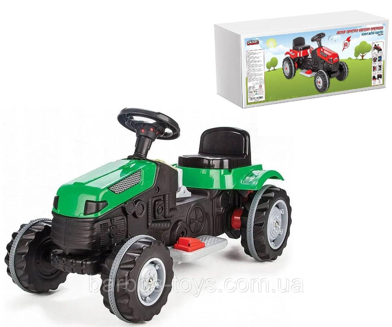 Дитячий Трактор толокар для дітей Pilsan зеленого кольору на акумуляторі, регульоване сидіння